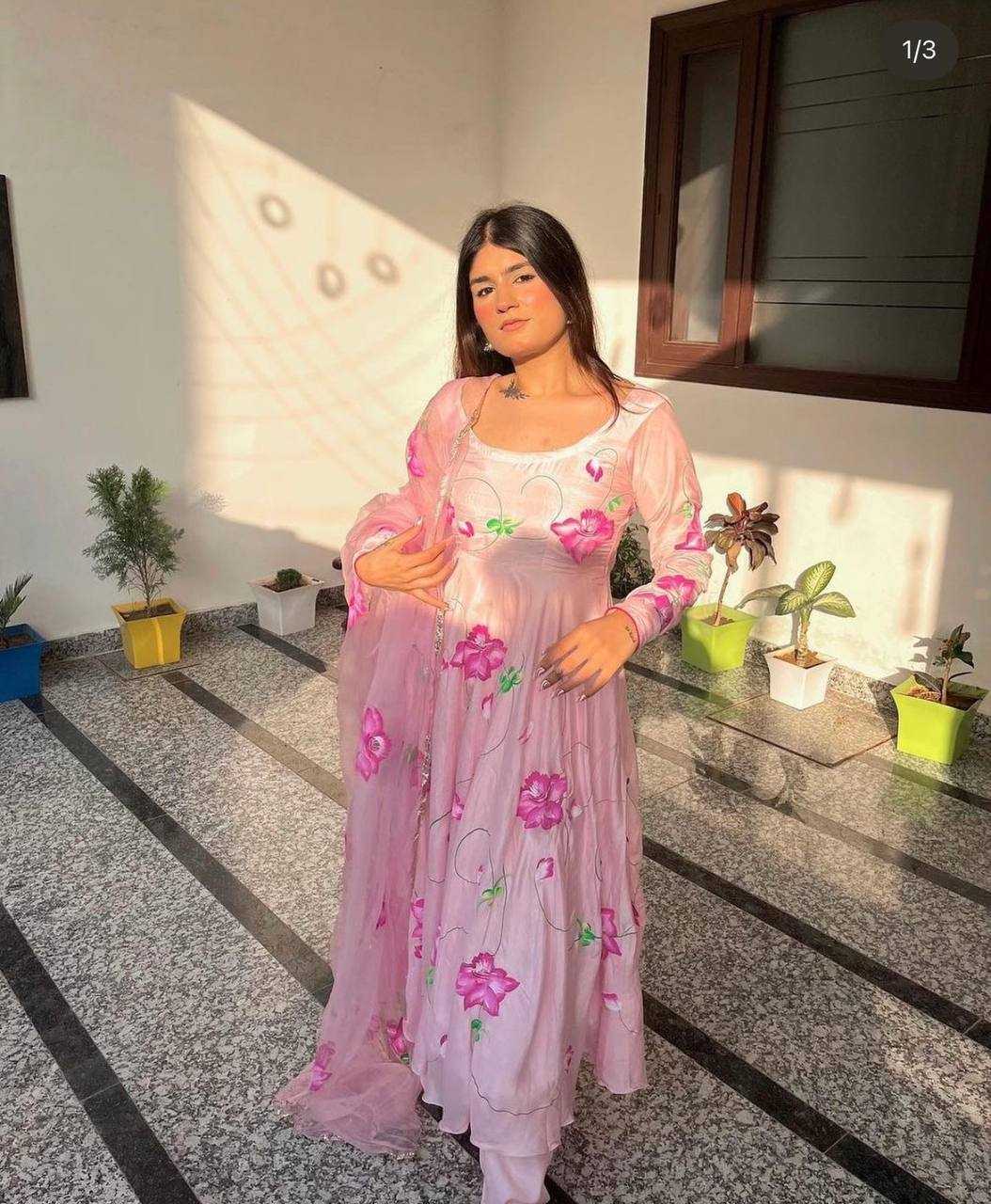 Ynf Georgette KESH413 1019 Gowns Wholesale Printed Gowns Georgette Gown Satin Gowns Manufacturer- Kapda Export