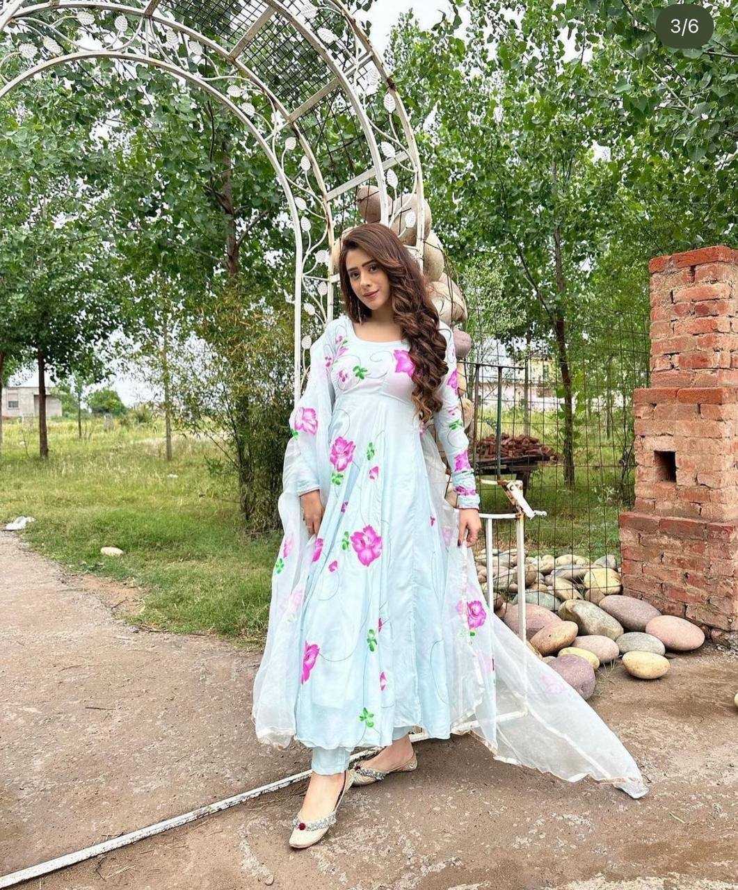 Ynf Georgette KESH413 1019 Gowns Wholesale Printed Gowns Georgette Gown Satin Gowns Manufacturer- Kapda Export