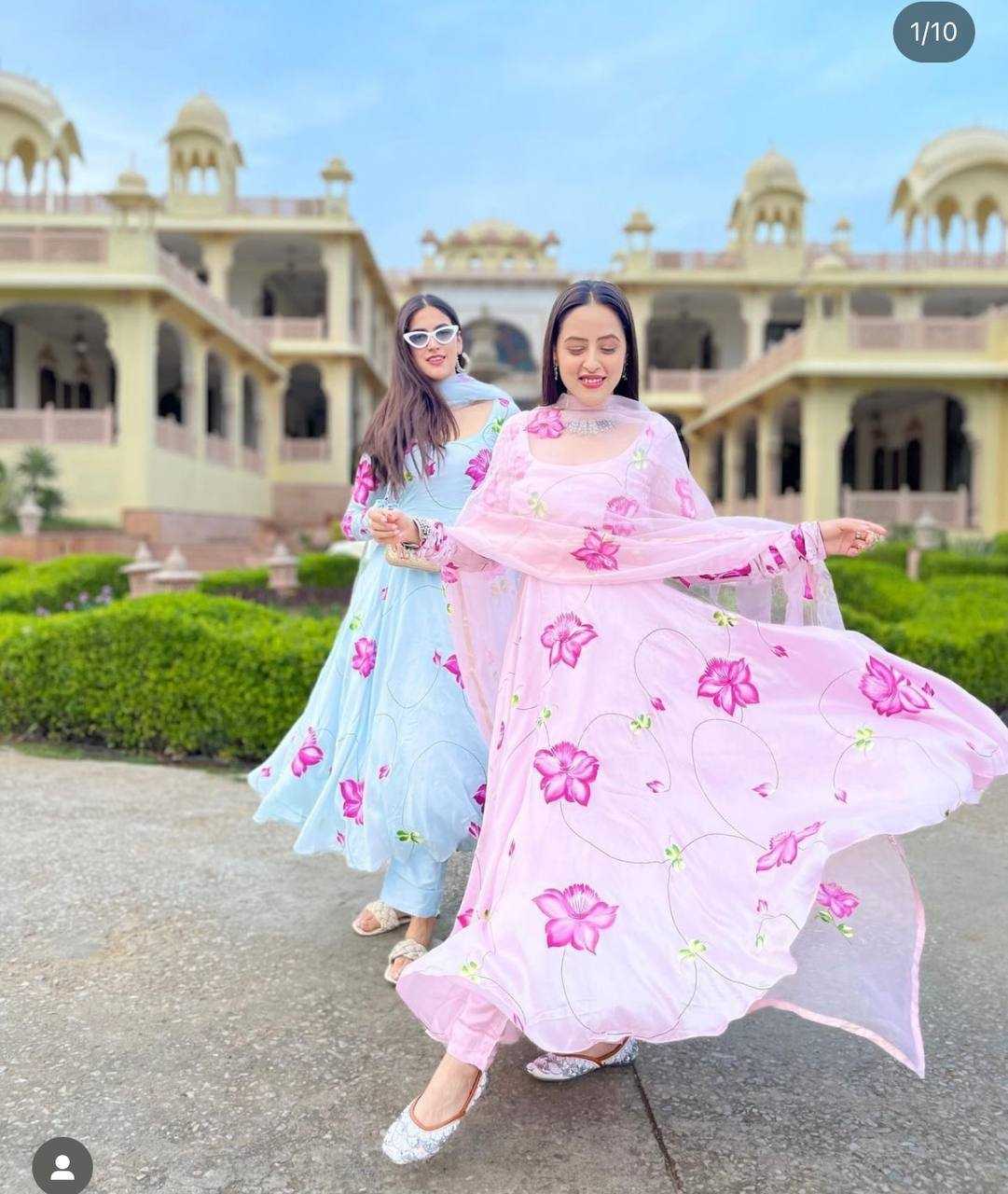 Ynf Georgette KESH413 1019 Gowns Wholesale Printed Gowns Georgette Gown Satin Gowns Manufacturer- Kapda Export