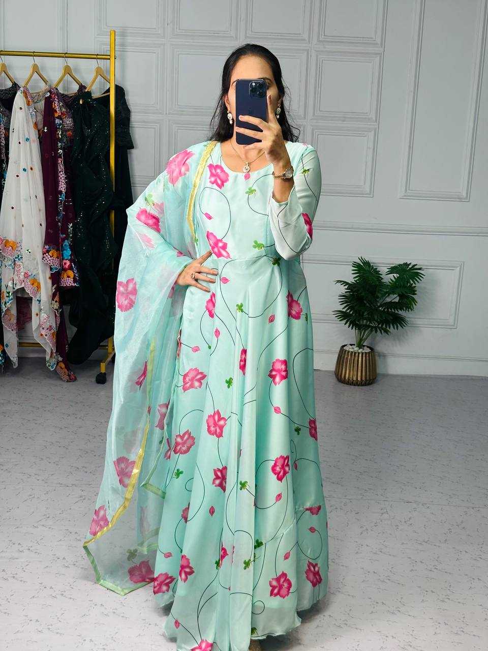 Ynf Georgette KESH413 1019 Gowns Wholesale Printed Gowns Georgette Gown Satin Gowns Manufacturer- Kapda Export