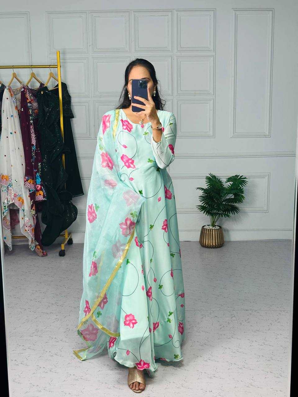 Ynf Georgette KESH413 1019 Gowns Wholesale Printed Gowns Georgette Gown Satin Gowns Manufacturer- Kapda Export