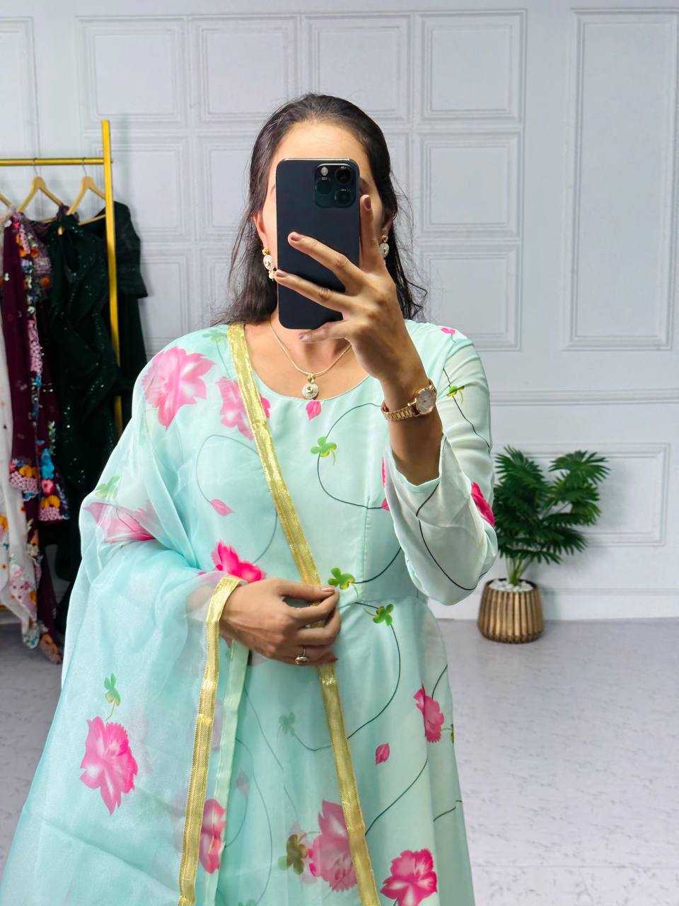 Ynf Georgette KESH413 1019 Gowns Wholesale Printed Gowns Georgette Gown Satin Gowns Manufacturer- Kapda Export