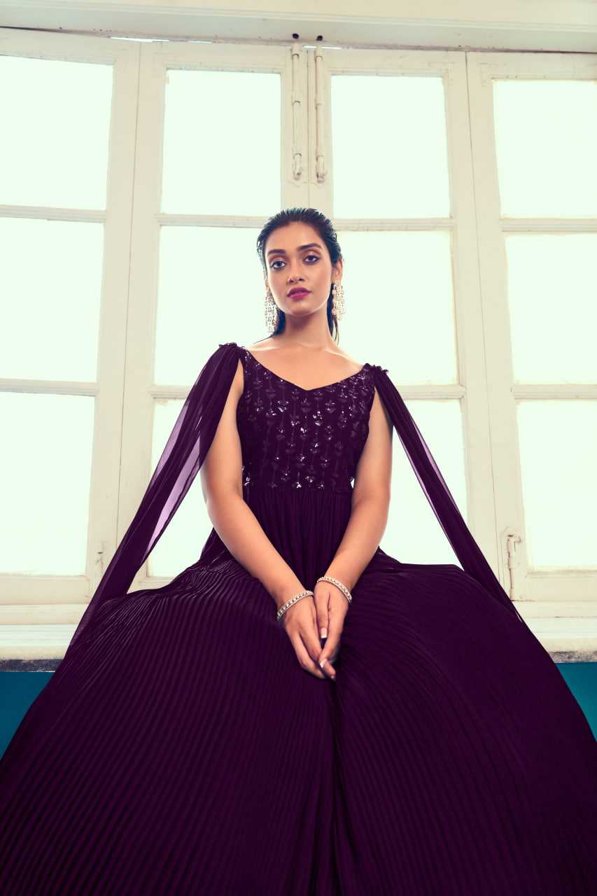 Ynf Georgette KESH417 4961 Gowns Wholesale Long Gowns Georgette Gown Purple Gown Manufacturer- Kapda Export