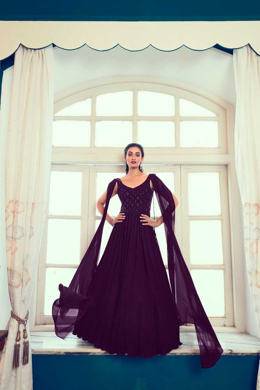 Ynf Georgette KESH417 4961 Gowns Wholesale Long Gowns Georgette Gown Purple Gown Manufacturer- Kapda Export