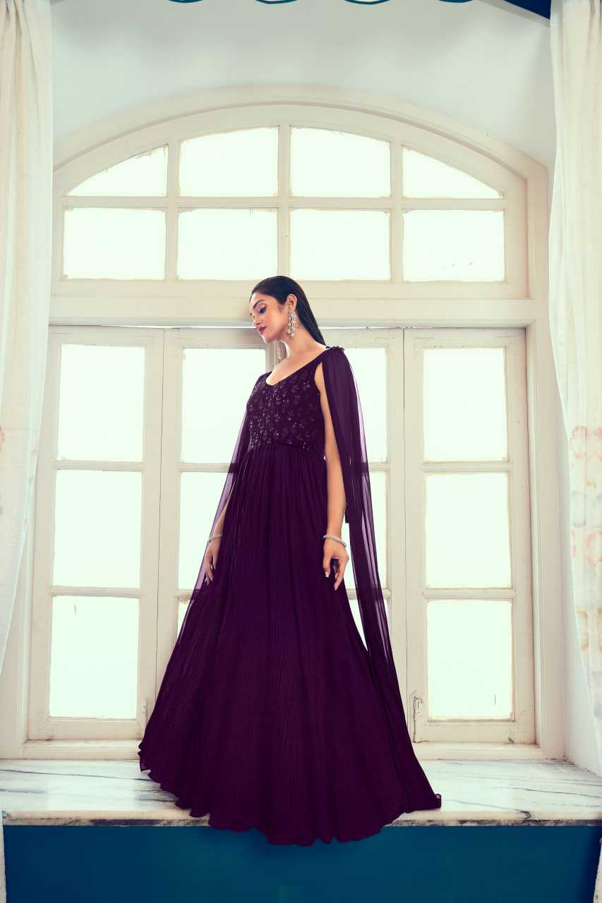 Ynf Georgette KESH417 4961 Gowns Wholesale Long Gowns Georgette Gown Purple Gown Manufacturer- Kapda Export