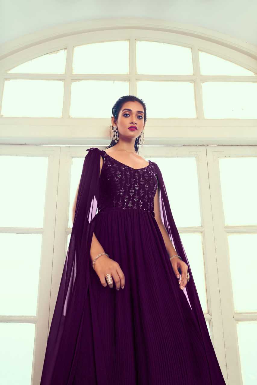 Ynf Georgette KESH417 4961 Gowns Wholesale Long Gowns Georgette Gown Purple Gown Manufacturer- Kapda Export