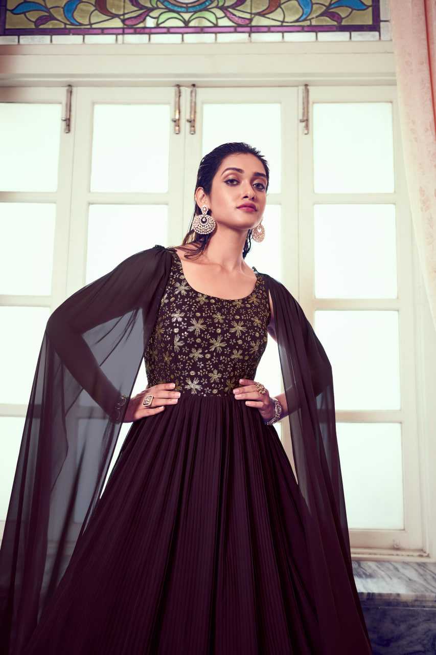 Ynf Georgette KESH417 4971 Gowns Wholesale Long Gowns Georgette Gown Purple Gown Manufacturer- Kapda Export