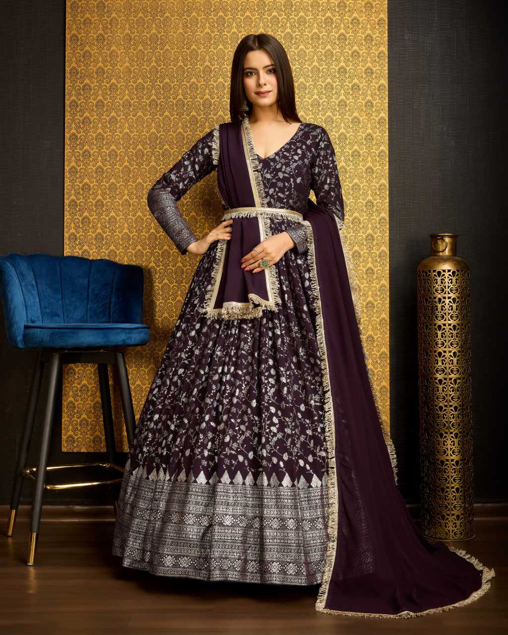 Ynf Georgette KESH417 5002 Gowns Wholesale Long Gowns Georgette Gown Purple Gown Manufacturer- Kapda Export