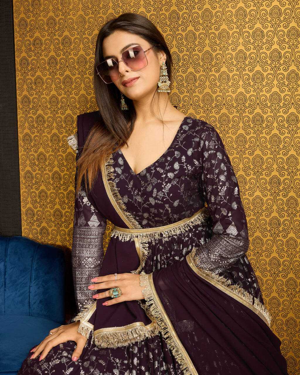 Ynf Georgette KESH417 5002 Gowns Wholesale Long Gowns Georgette Gown Purple Gown Manufacturer- Kapda Export