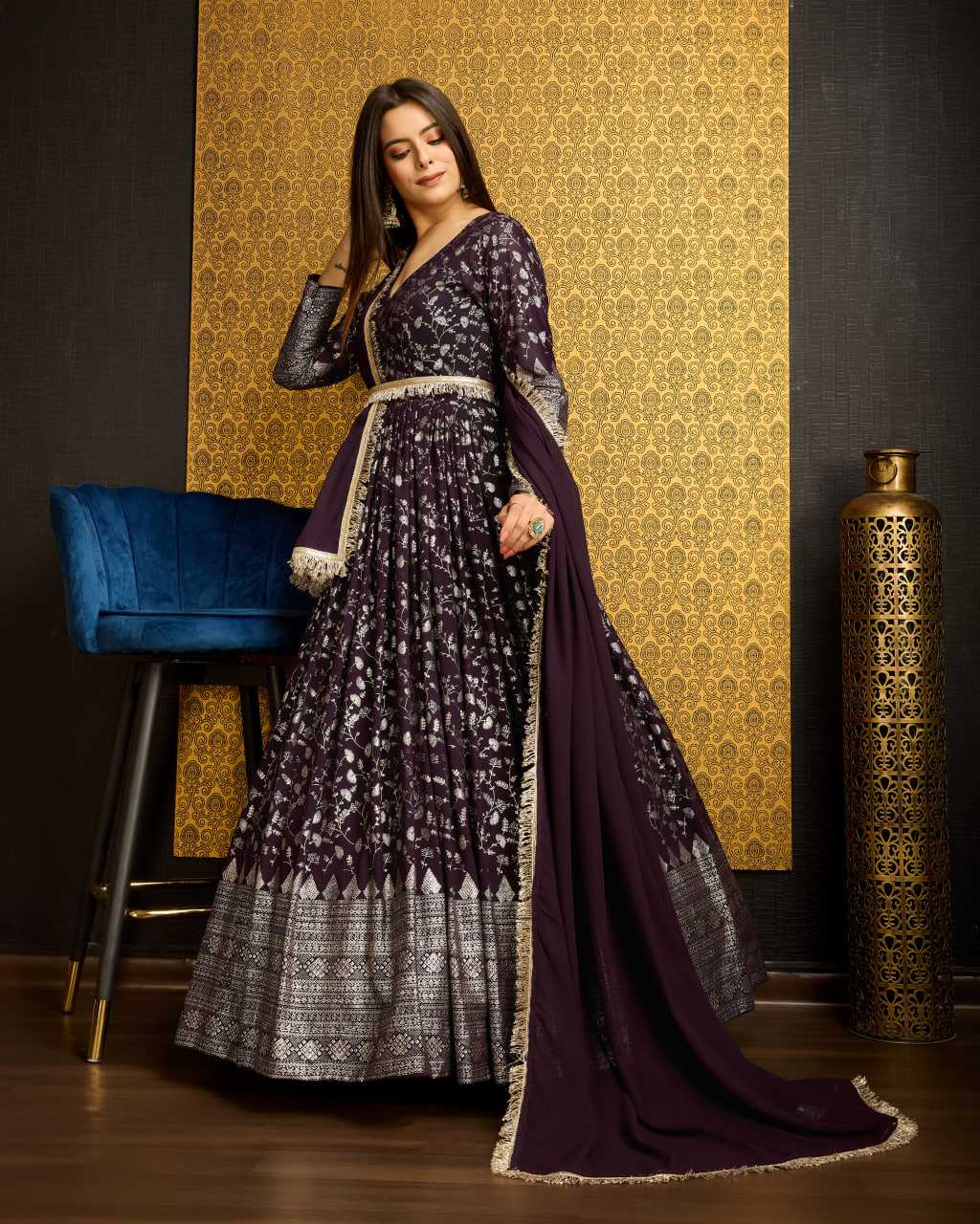 Ynf Georgette KESH417 5002 Gowns Wholesale Long Gowns Georgette Gown Purple Gown Manufacturer- Kapda Export
