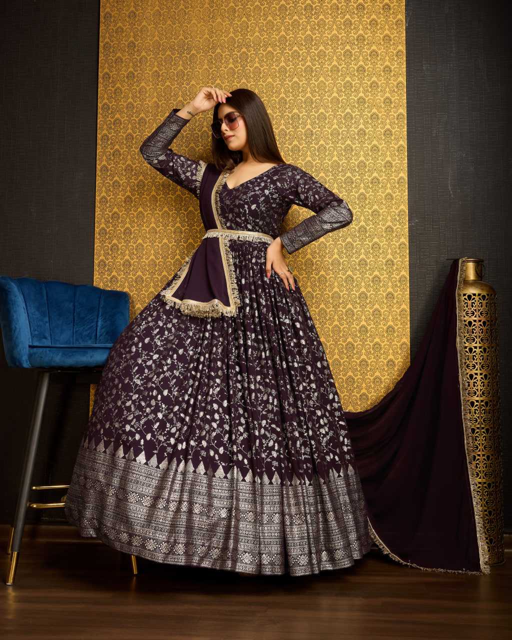 Ynf Georgette KESH417 5002 Gowns Wholesale Long Gowns Georgette Gown Purple Gown Manufacturer- Kapda Export