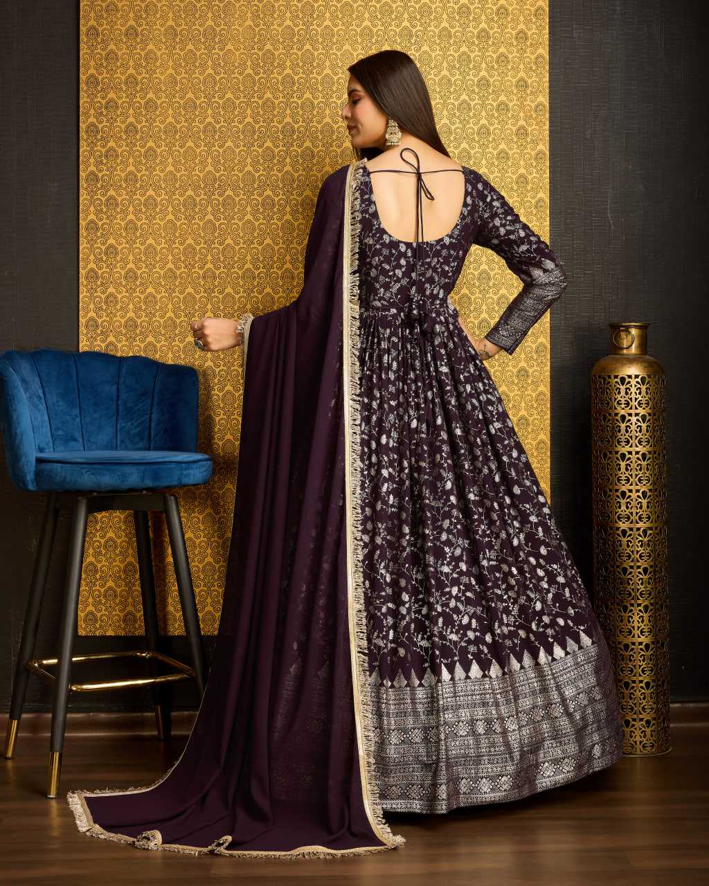 Ynf Georgette KESH417 5002 Gowns Wholesale Long Gowns Georgette Gown Purple Gown Manufacturer- Kapda Export