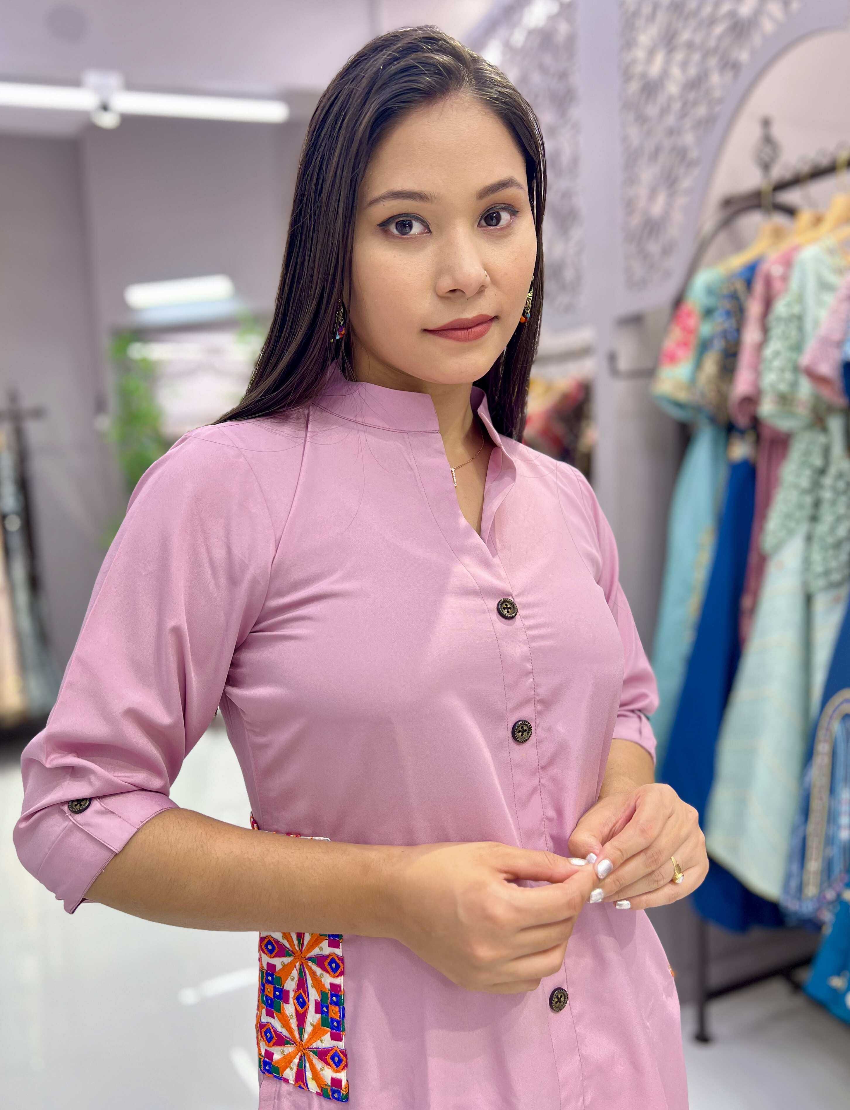 YNF HEAVY CREPE KESH247 623 KURTI WHOLESALE CASUAL EMBROIDERED COLLAR NECK KURTI MANUFACTURER- Kapda Export