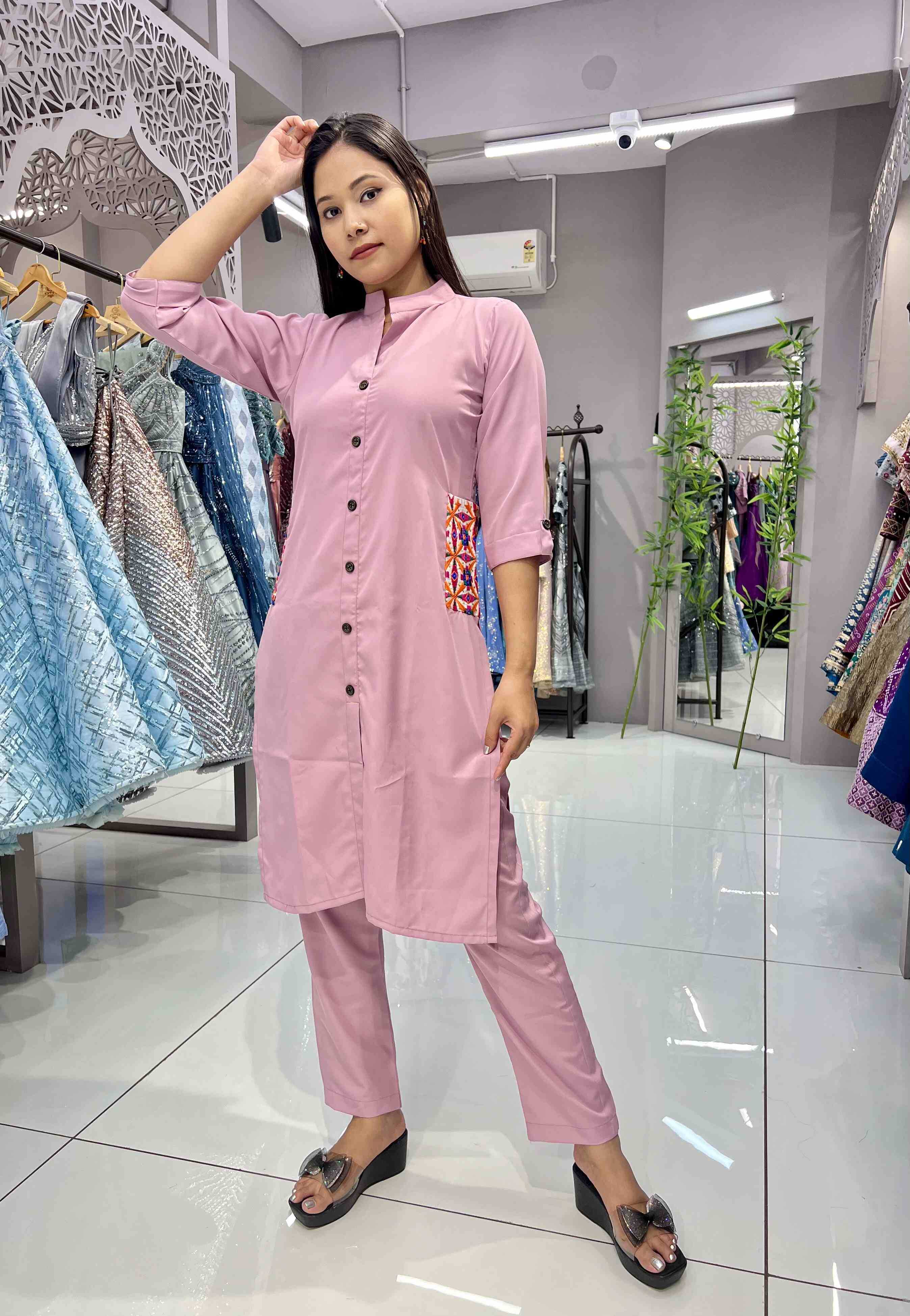 YNF HEAVY CREPE KESH247 623 KURTI WHOLESALE CASUAL EMBROIDERED COLLAR NECK KURTI MANUFACTURER- Kapda Export