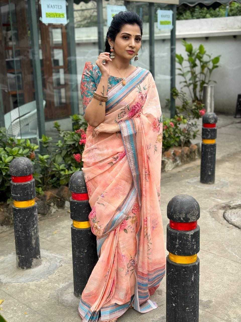 YNF LINEN KESH223 347 SAREE WHOLESALE LINEN PRINTED LADIES SAREE MANUFACTURER- Kapda Export