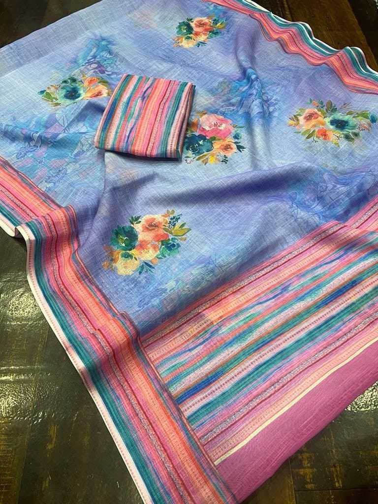 YNF LINEN KESH223 352 SAREE WHOLESALE LINEN PRINTED ZARI SAREE MANUFACTURER- Kapda Export