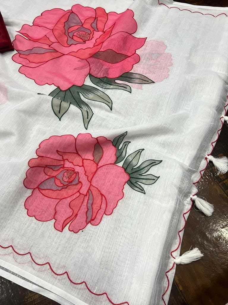 YNF LINEN KESH223 360 SAREE WHOLESALE HAND WORK PRINTED LINEN SAREE MANUFACTURER- Kapda Export