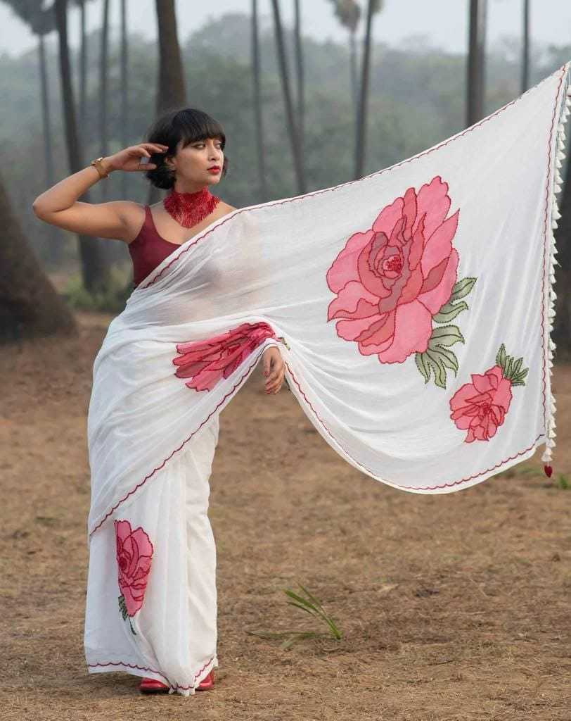 YNF LINEN KESH223 360 SAREE WHOLESALE HAND WORK PRINTED LINEN SAREE MANUFACTURER- Kapda Export