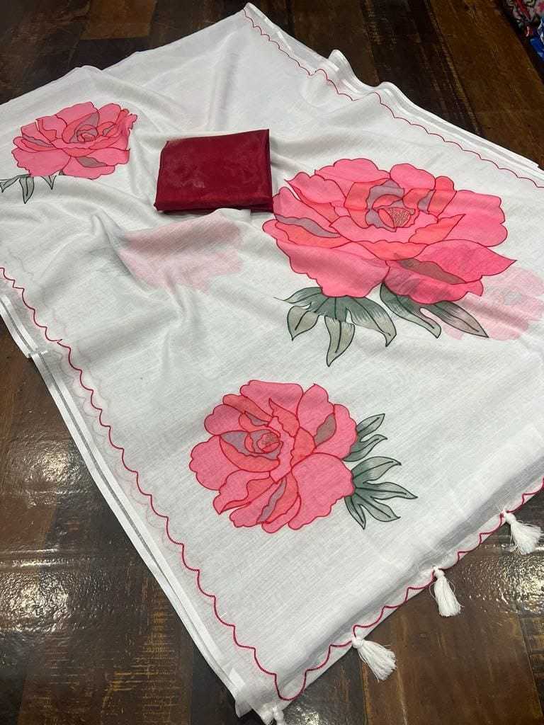 YNF LINEN KESH223 360 SAREE WHOLESALE HAND WORK PRINTED LINEN SAREE MANUFACTURER- Kapda Export