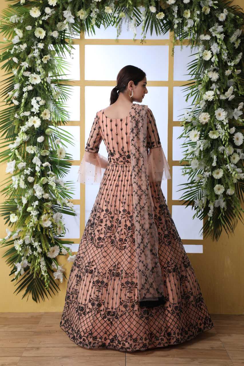 Ynf Net KESH417 4201 Gowns Wholesale Embroidery Gowns Net Gowns Peach Gown Manufacturer- Kapda Export