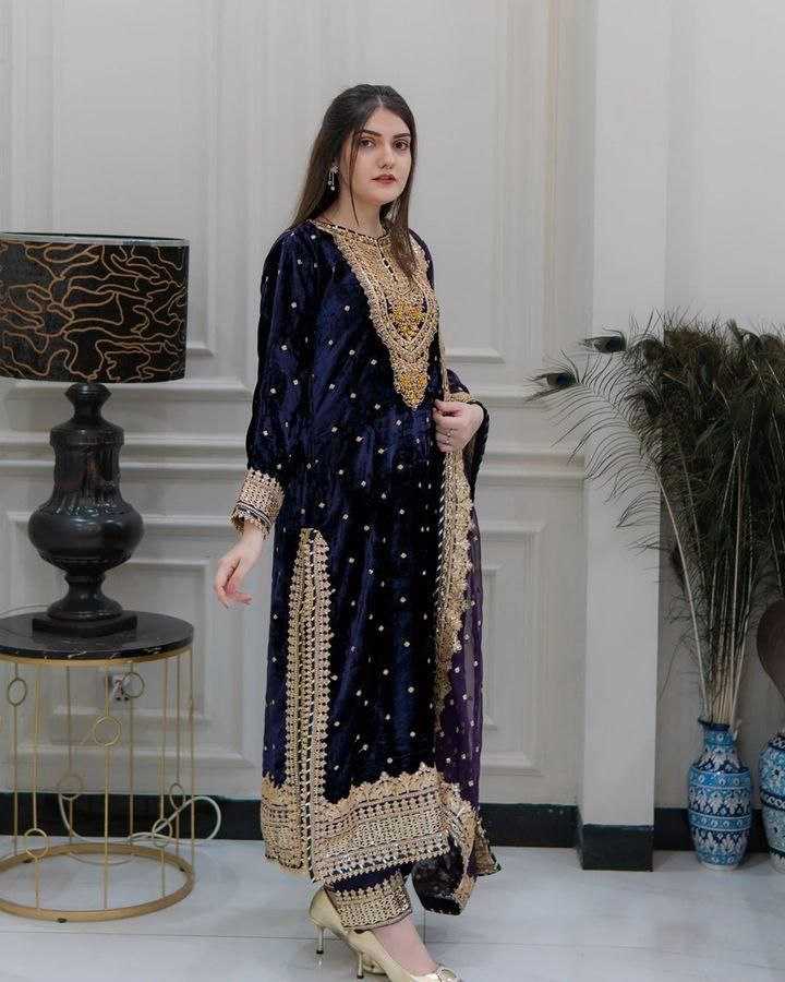 Ynf Velvet KESH158 6002 Gowns Wholesale Embroidery Gowns Velvet Gowns Gown With Dupatta Manufacturer- Kapda Export