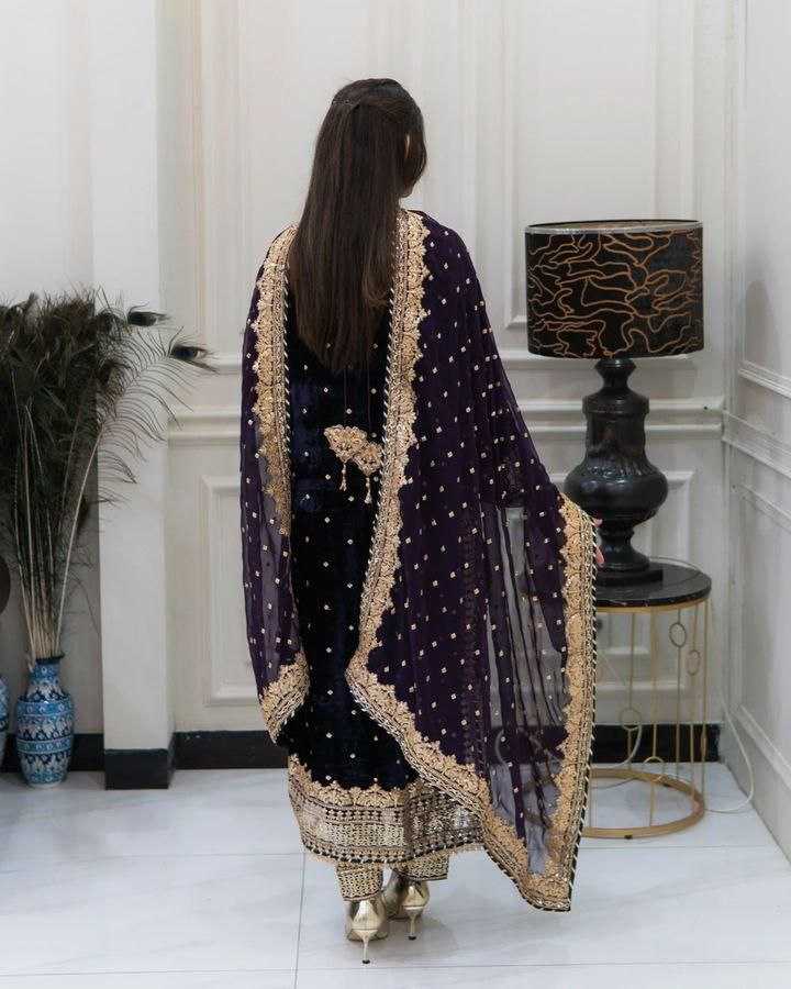 Ynf Velvet KESH158 6002 Gowns Wholesale Embroidery Gowns Velvet Gowns Gown With Dupatta Manufacturer- Kapda Export