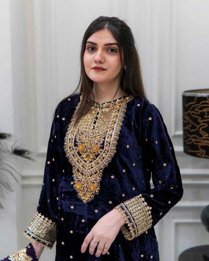 Ynf Velvet KESH158 6002 Gowns Wholesale Embroidery Gowns Velvet Gowns Gown With Dupatta Manufacturer- Kapda Export