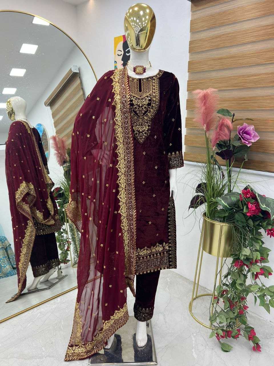 Ynf Velvet KESH158 6002 Gowns Wholesale Embroidery Gowns Velvet Gowns Gown With Dupatta Manufacturer- Kapda Export