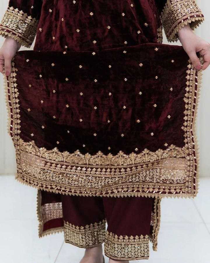 Ynf Velvet KESH158 6002 Gowns Wholesale Embroidery Gowns Velvet Gowns Gown With Dupatta Manufacturer- Kapda Export