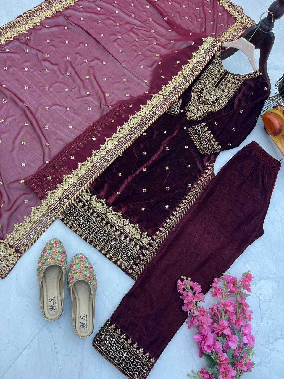 Ynf Velvet KESH158 6002 Gowns Wholesale Embroidery Gowns Velvet Gowns Gown With Dupatta Manufacturer- Kapda Export
