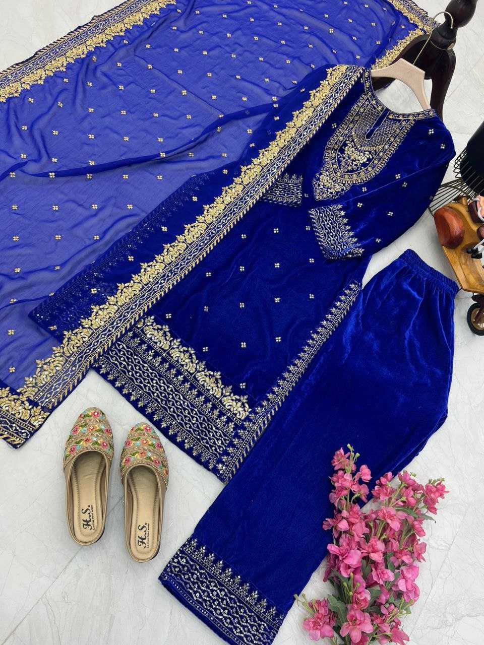 Ynf Velvet KESH158 6002 Gowns Wholesale Embroidery Gowns Velvet Gowns Gown With Dupatta Manufacturer- Kapda Export