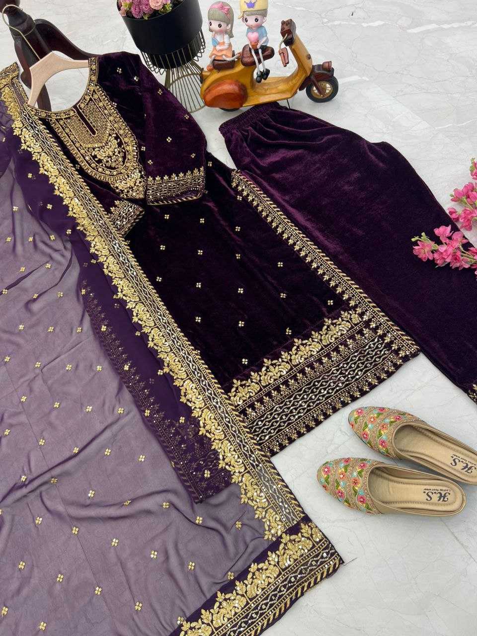 Ynf Velvet KESH158 6002 Gowns Wholesale Embroidery Gowns Velvet Gowns Gown With Dupatta Manufacturer- Kapda Export