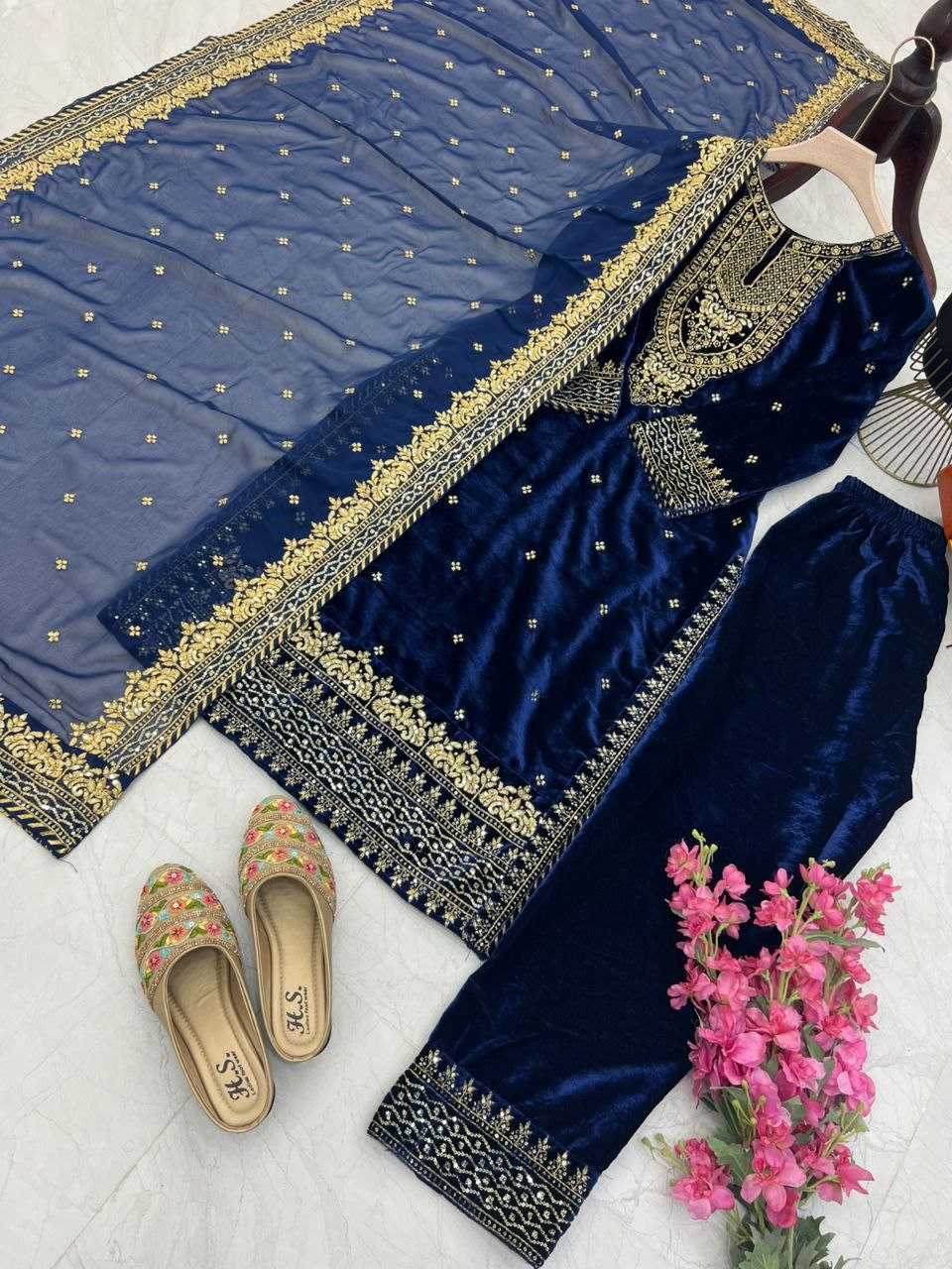 Ynf Velvet KESH158 6002 Gowns Wholesale Embroidery Gowns Velvet Gowns Gown With Dupatta Manufacturer- Kapda Export