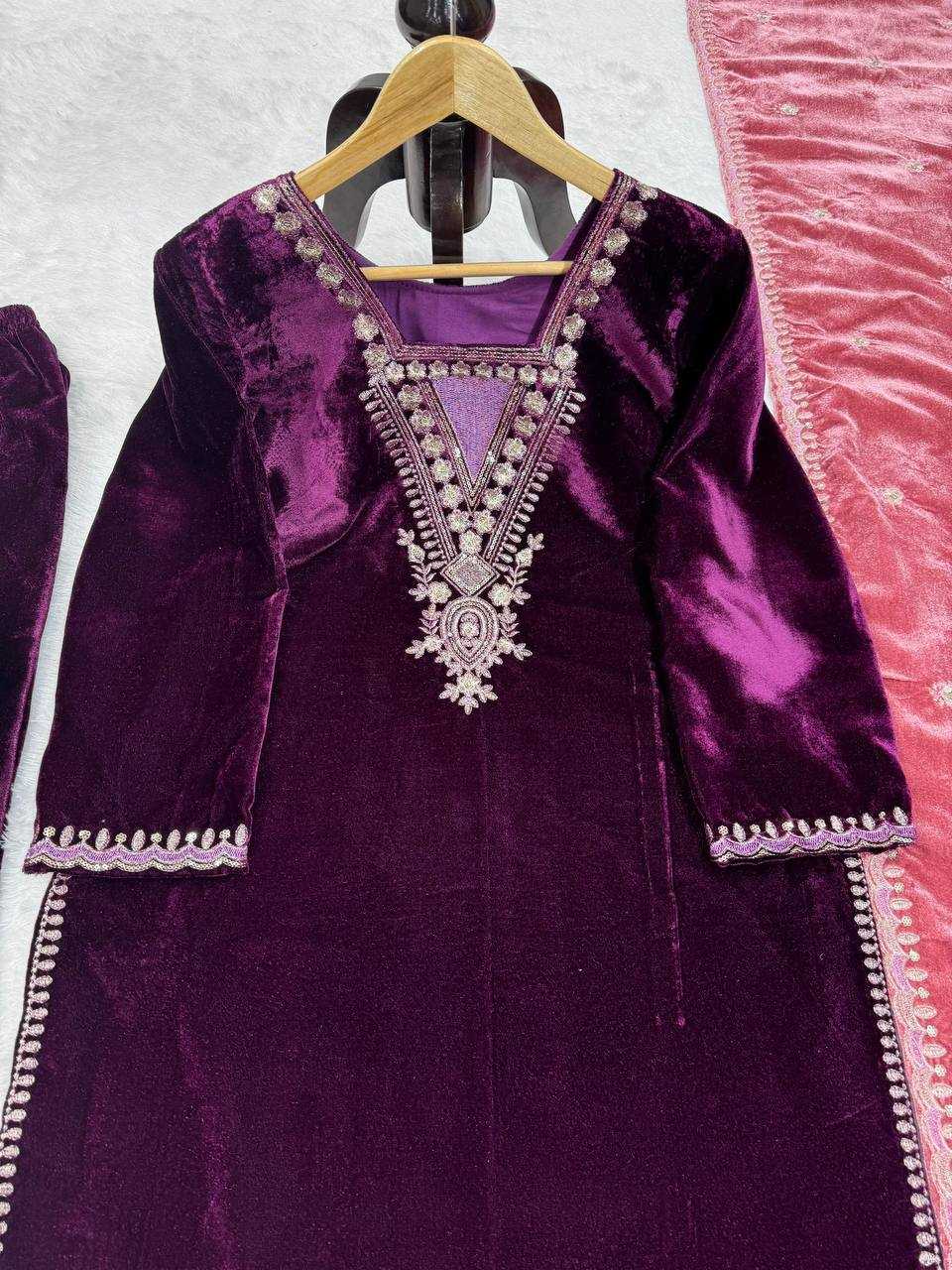 YNF VISCOSE VELVET RIN169 5801 SUITS & DRESSES WHOLESALE VELVET EMBROIDERY PARTY WEAR SUITS MANUFACTURER- Kapda Export