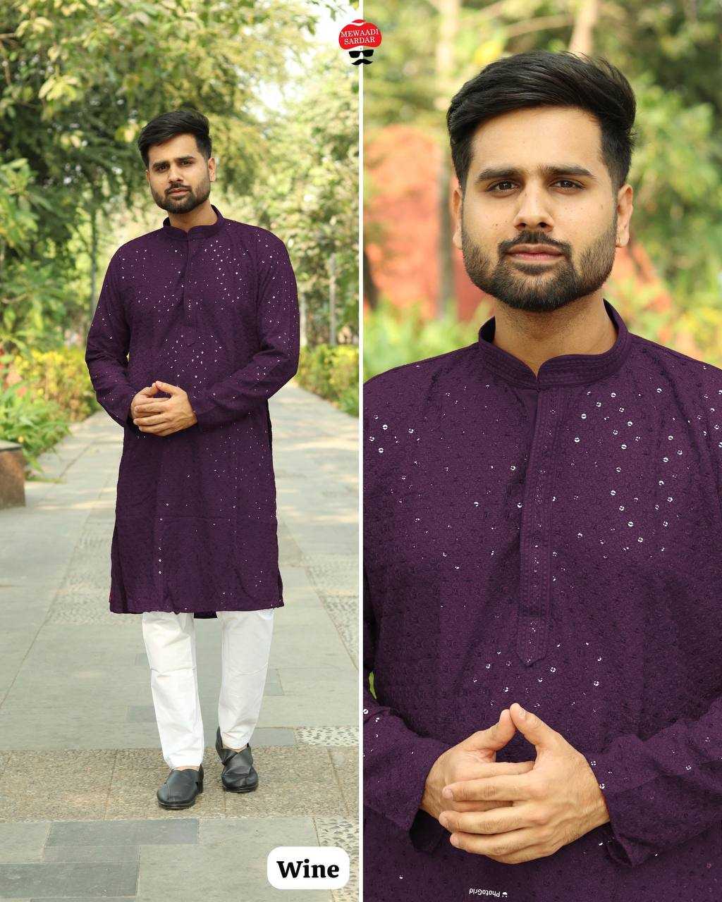 Ynf Chikan RIN125 INL04 Mens Wear Diwali Collections Festive Collections Wholesale Mens Kurtas Mens Kurta Pyjama Men Chikan Kurta Manufacturer- Kapda Export