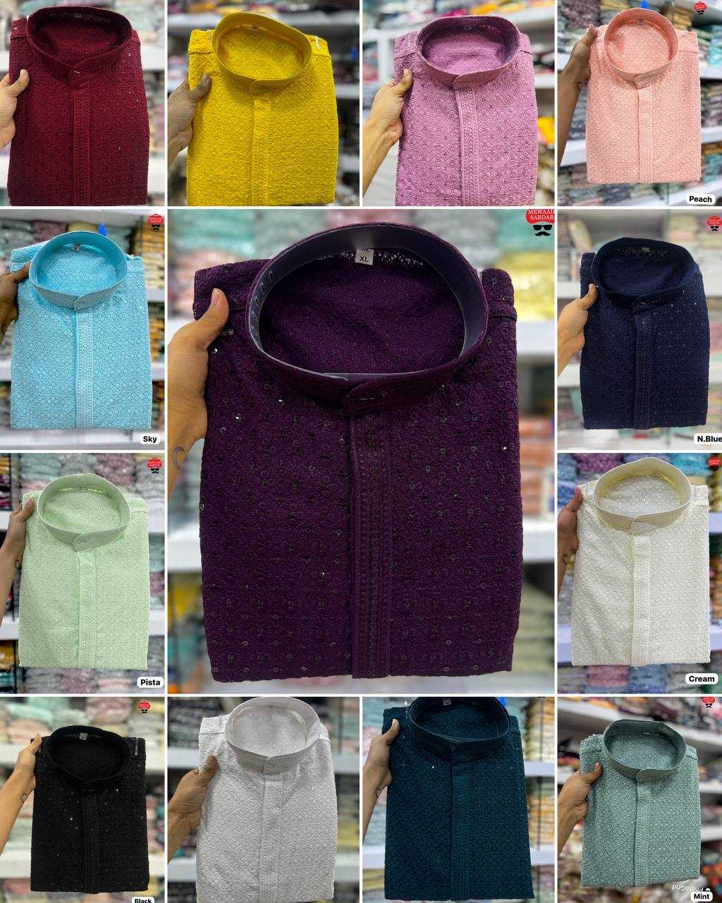 Ynf Chikan RIN125 INL04 Mens Wear Diwali Collections Festive Collections Wholesale Mens Kurtas Mens Kurta Pyjama Men Chikan Kurta Manufacturer- Kapda Export