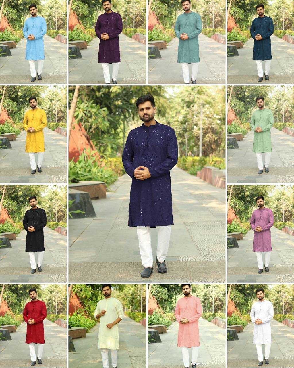 Ynf Chikan RIN125 INL04 Mens Wear Diwali Collections Festive Collections Wholesale Mens Kurtas Mens Kurta Pyjama Men Chikan Kurta Manufacturer- Kapda Export