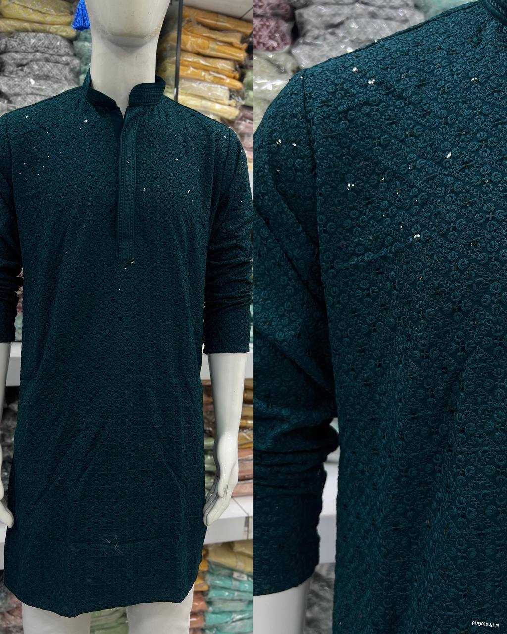 Ynf Chikan RIN125 INL04 Mens Wear Diwali Collections Festive Collections Wholesale Mens Kurtas Mens Kurta Pyjama Men Chikan Kurta Manufacturer- Kapda Export