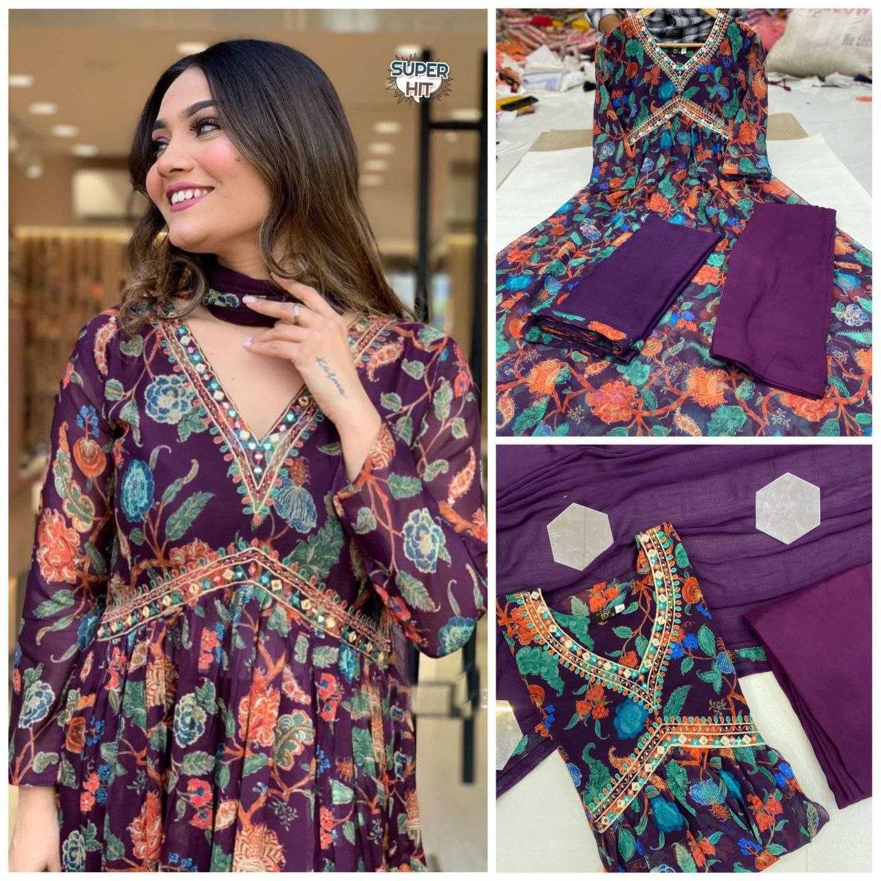 Ynf Georgette KESH354 Floral Suits & Dresses Wholesale Alia Cut Suits Printed Suits Embroidery Suits Manufacturer- Kapda Export