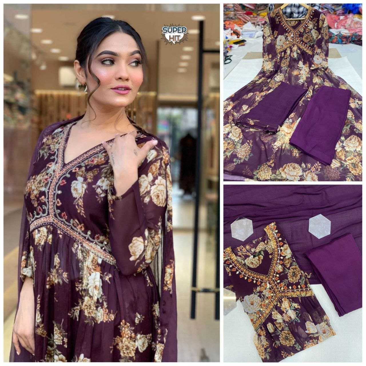 Ynf Georgette KESH354 Floral Suits & Dresses Wholesale Alia Cut Suits Printed Suits Embroidery Suits Manufacturer- Kapda Export