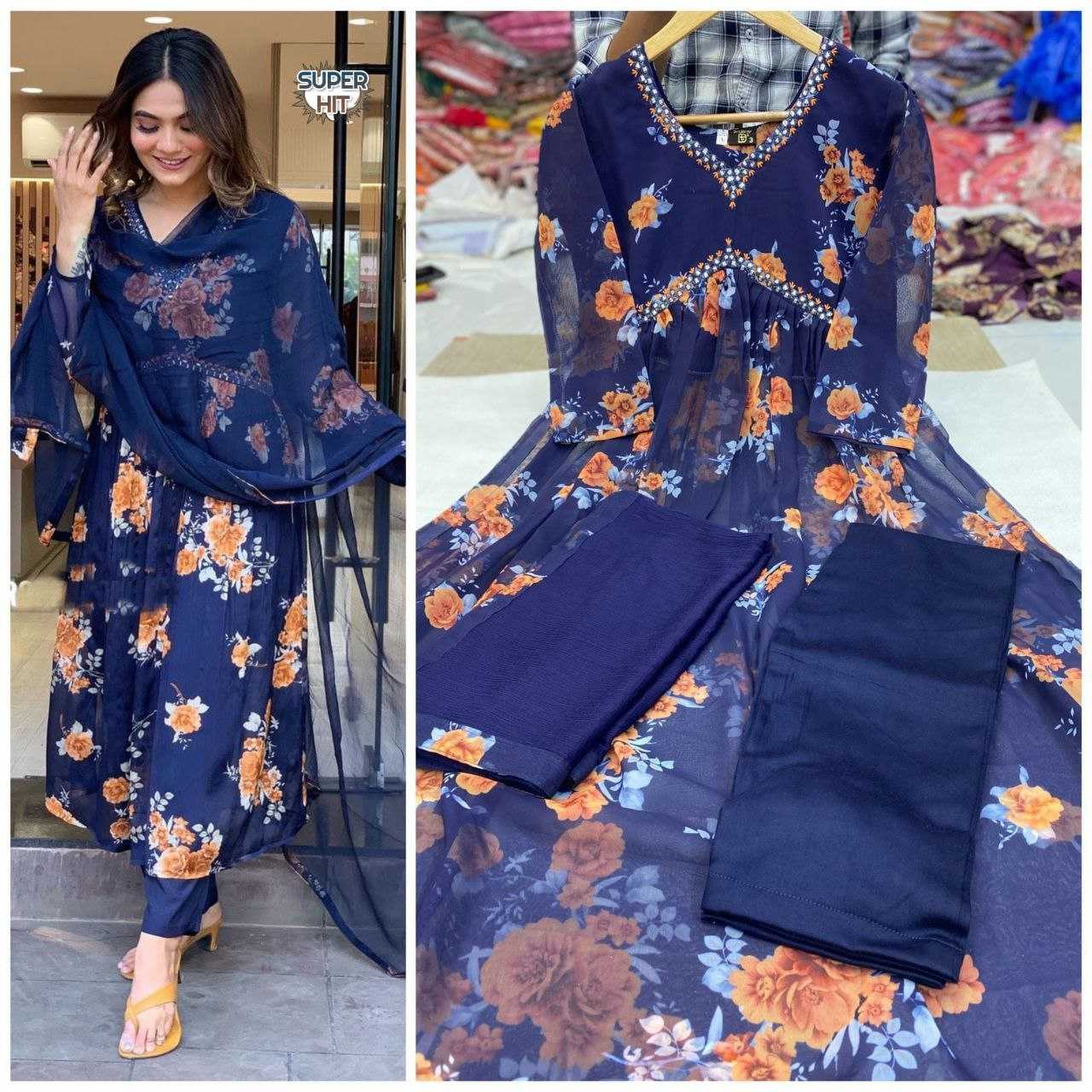 Ynf Georgette KESH354 Floral Suits & Dresses Wholesale Alia Cut Suits Printed Suits Embroidery Suits Manufacturer- Kapda Export