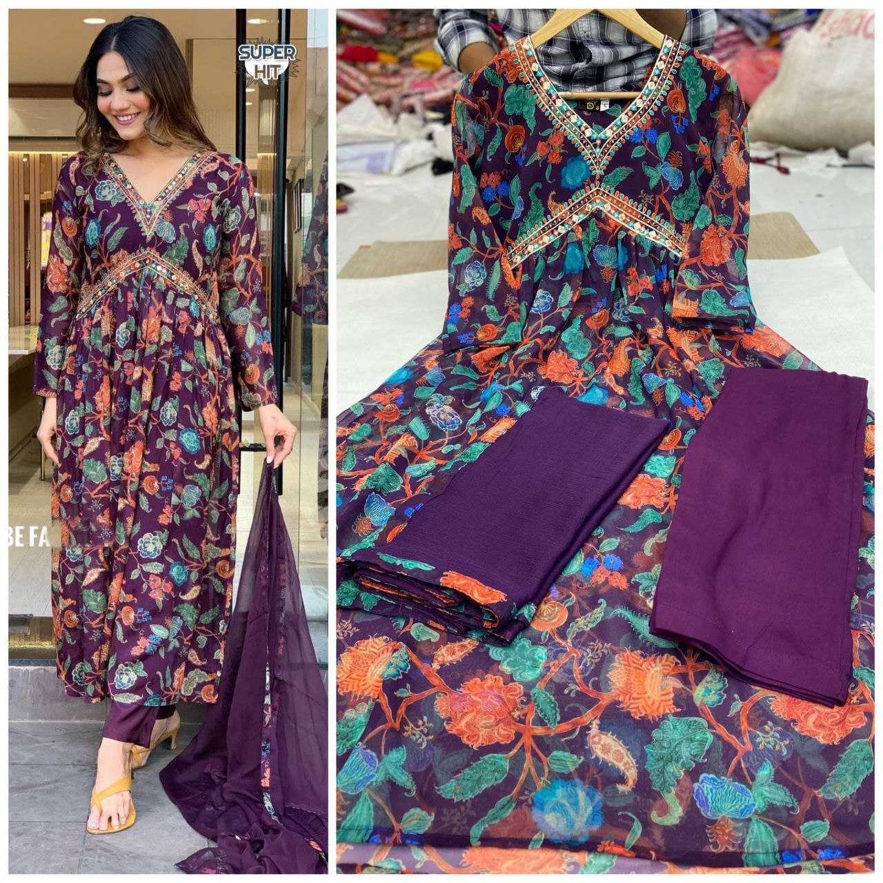 Ynf Georgette KESH354 Floral Suits & Dresses Wholesale Alia Cut Suits Printed Suits Embroidery Suits Manufacturer- Kapda Export