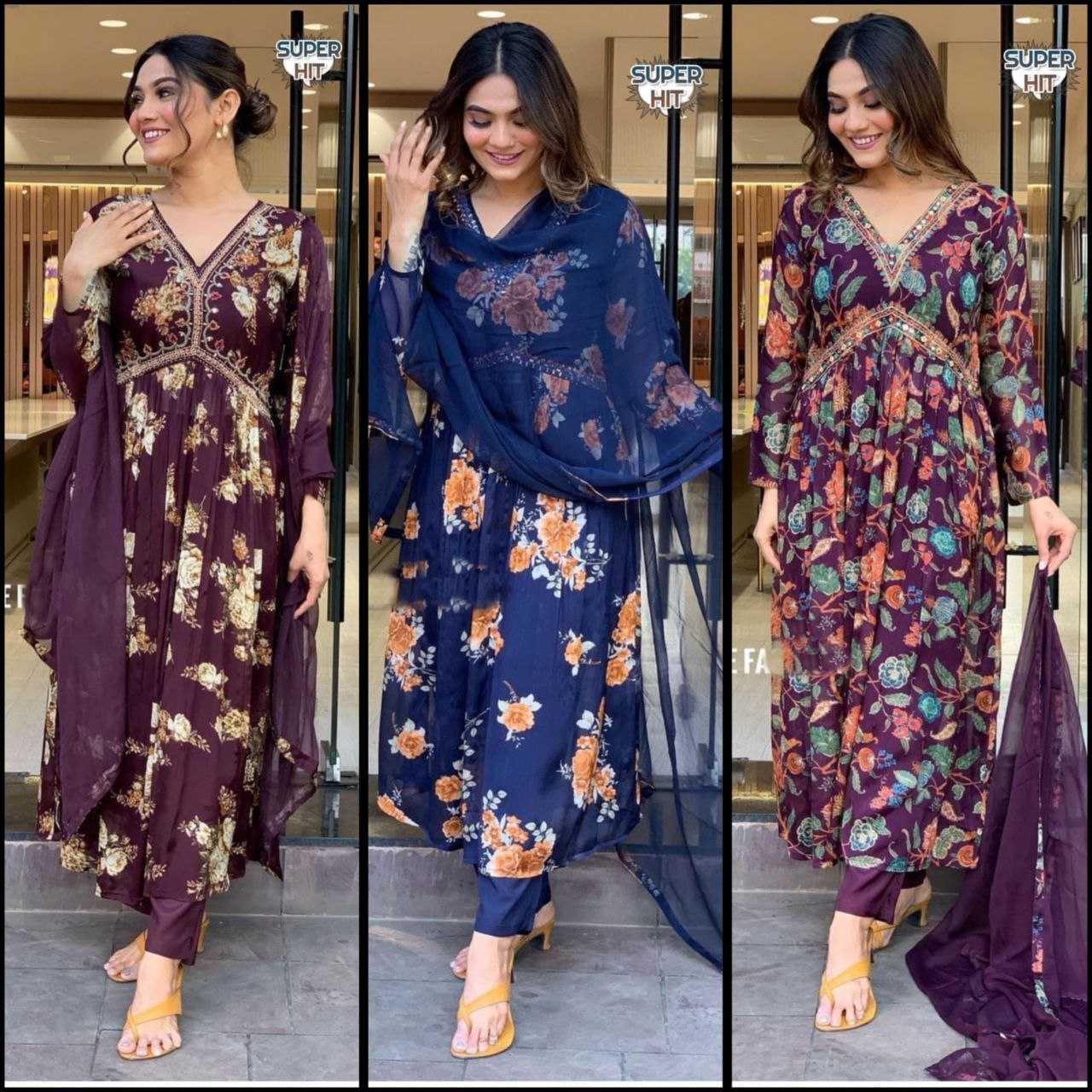 Ynf Georgette KESH354 Floral Suits & Dresses Wholesale Alia Cut Suits Printed Suits Embroidery Suits Manufacturer- Kapda Export