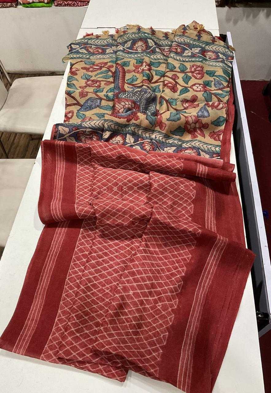 Ynf Linen RIN101 ANT11 Sarees Diwali Collections Onam Sarees Wholesale Printed Sarees Hand Work Sarees Linen Sarees Manufacturer- Kapda Export