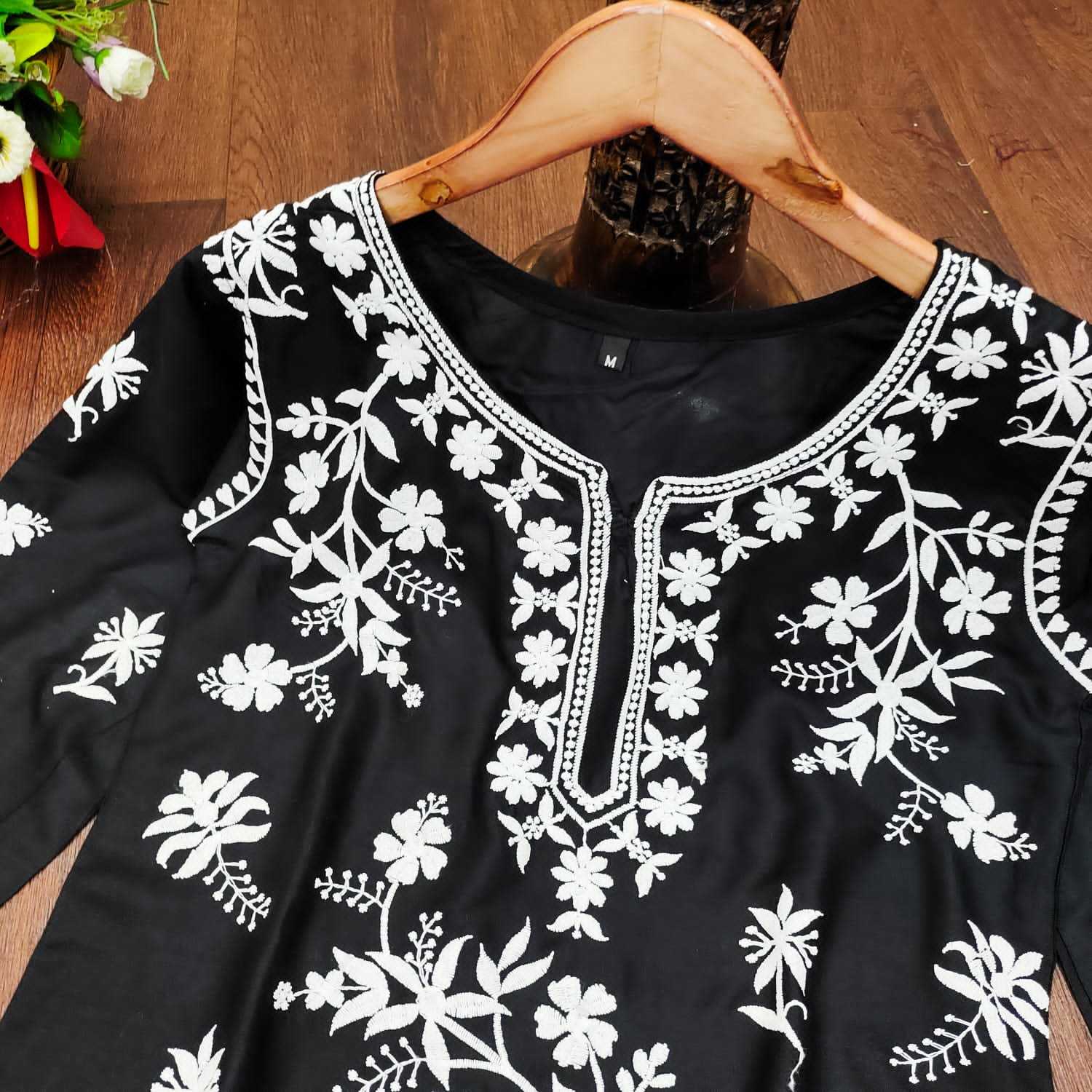 Ynf Rayon KESH243 1040 Kurti Wholesale Embroidered Kurtis Chikan Kurti Kurti With Palazzo Manufacturer- Kapda Export