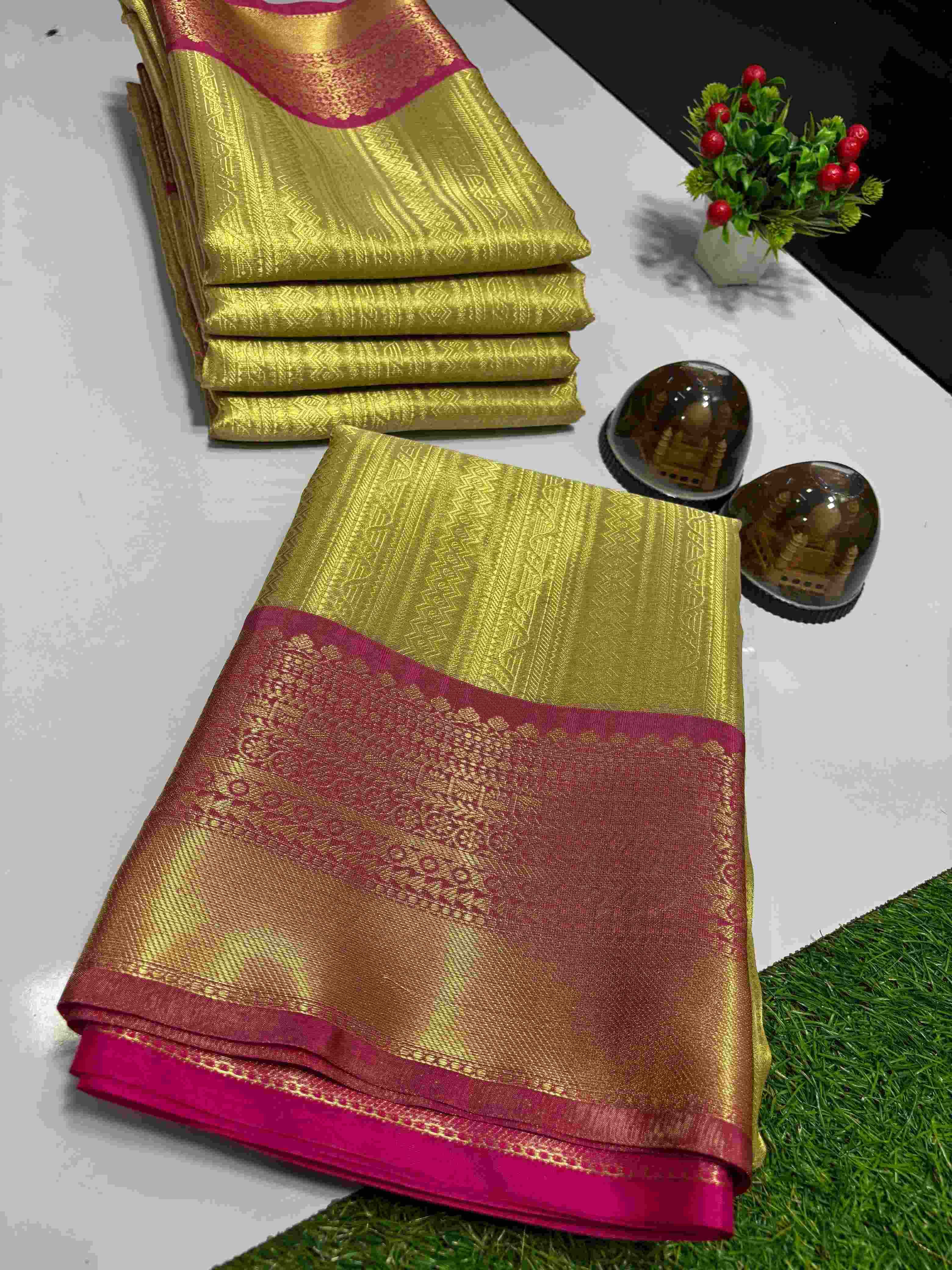 Ynf Tissue Silk KESH131 Golden Tissue RANI BORDER Silk Sarees Wholesale Banarasi Silk Sarees Designer Silk Sarees Golden Silk Sarees Manufacturer- Kapda Export