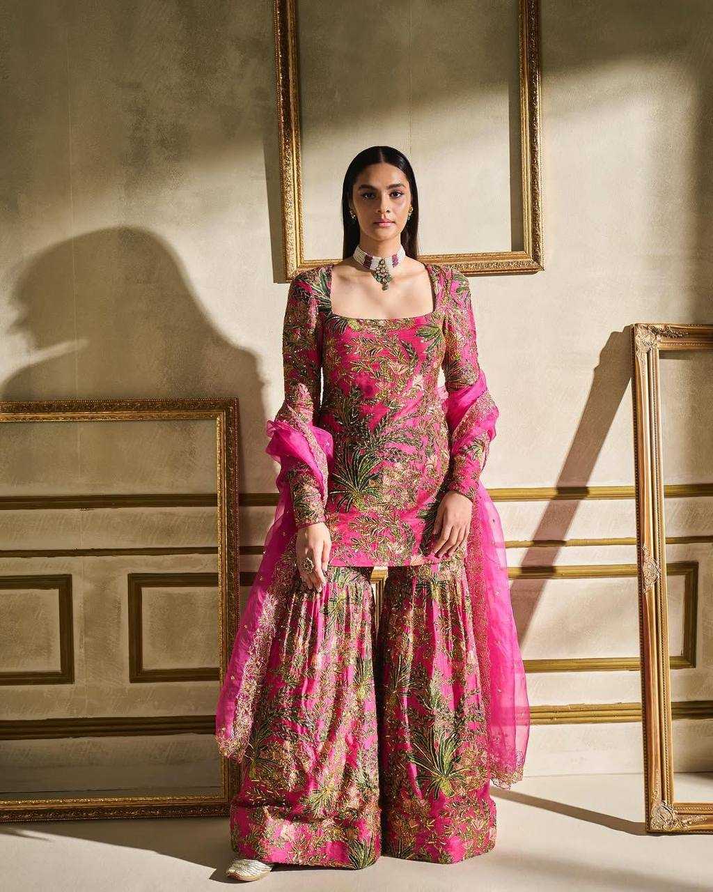 Ynf Chinon RIN141 1915 Suits & Dresses Wholesale Sharara Salwar Suits Embroidered Suits Fit And Flare Dresses Manufacturer- Kapda Export
