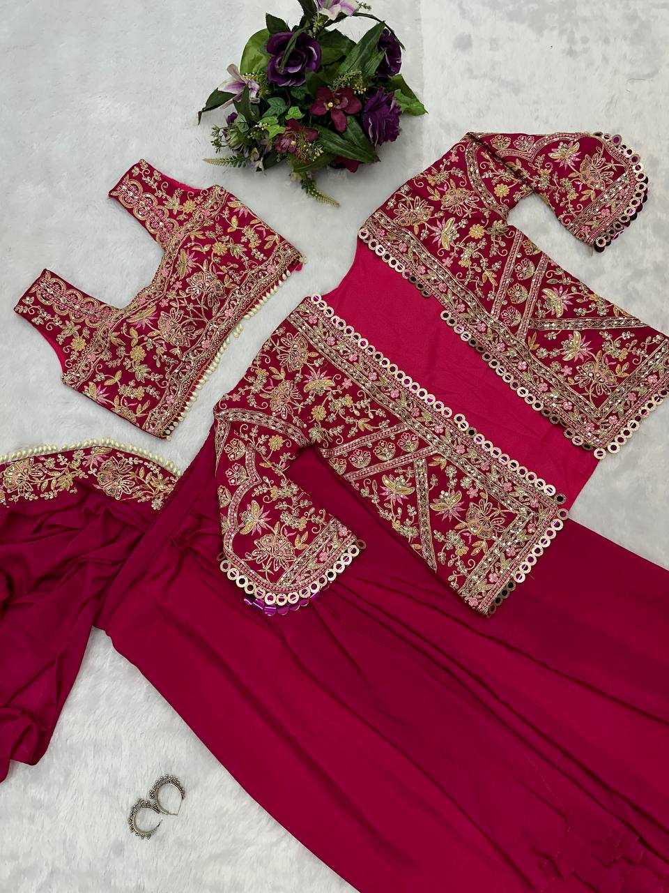 Ynf Chinon RIN215 1074 Sarees Wholesale Ready To Wear Sarees Embroidered Sarees Saree with Belt Manufacturer- Kapda Export