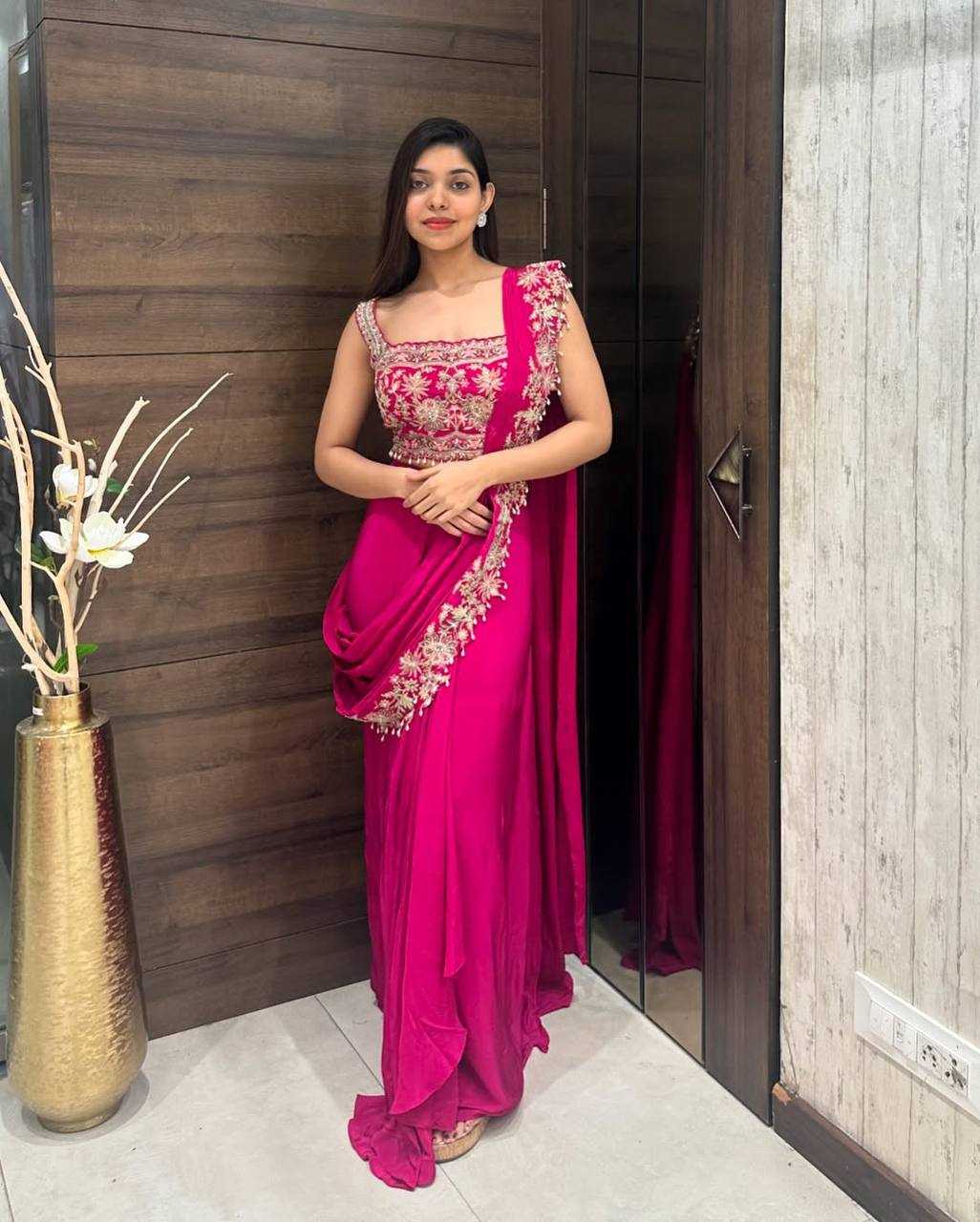 Ynf Chinon RIN215 1074 Sarees Wholesale Ready To Wear Sarees Embroidered Sarees Saree with Belt Manufacturer- Kapda Export