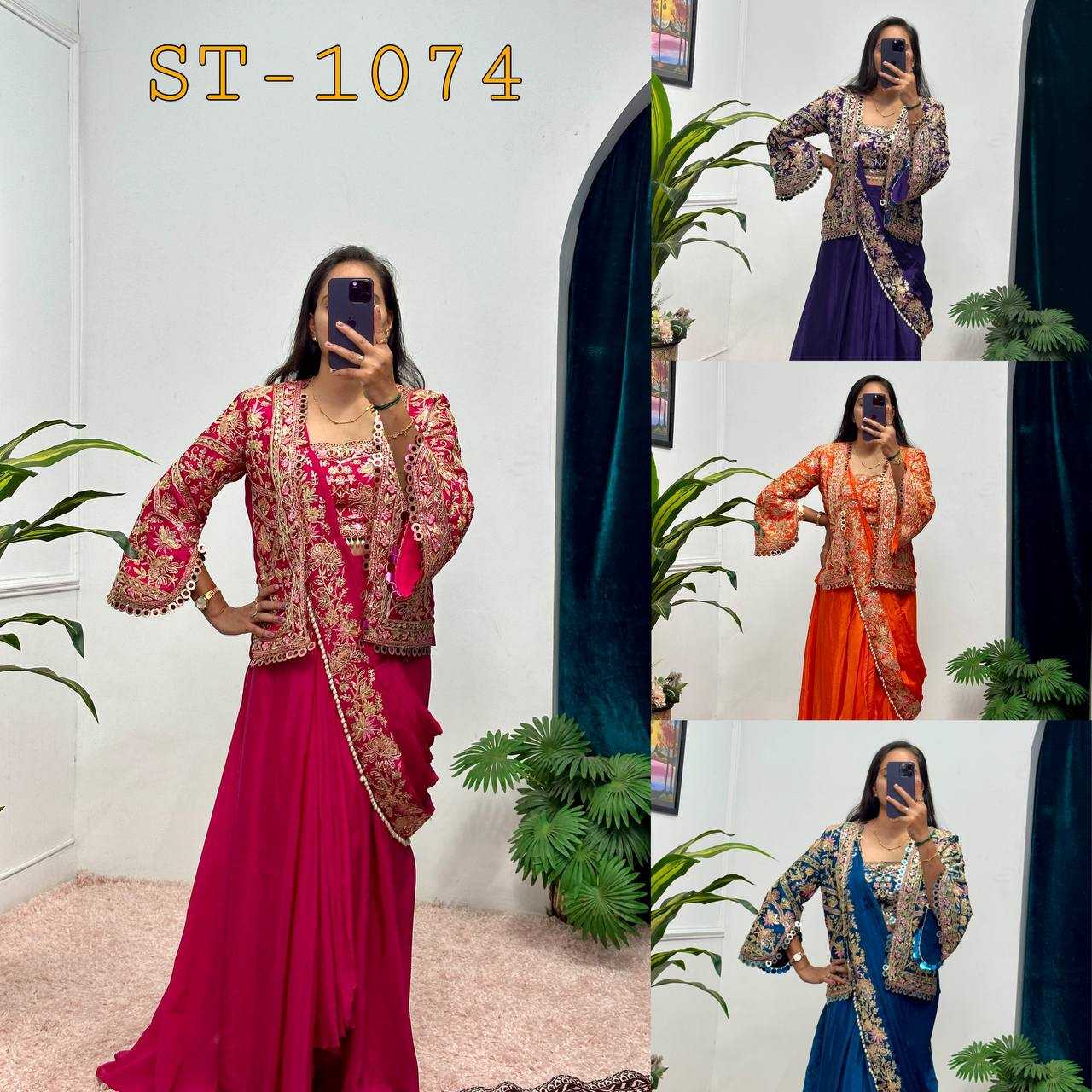 Ynf Chinon RIN215 1074 Sarees Wholesale Ready To Wear Sarees Embroidered Sarees Saree with Belt Manufacturer- Kapda Export